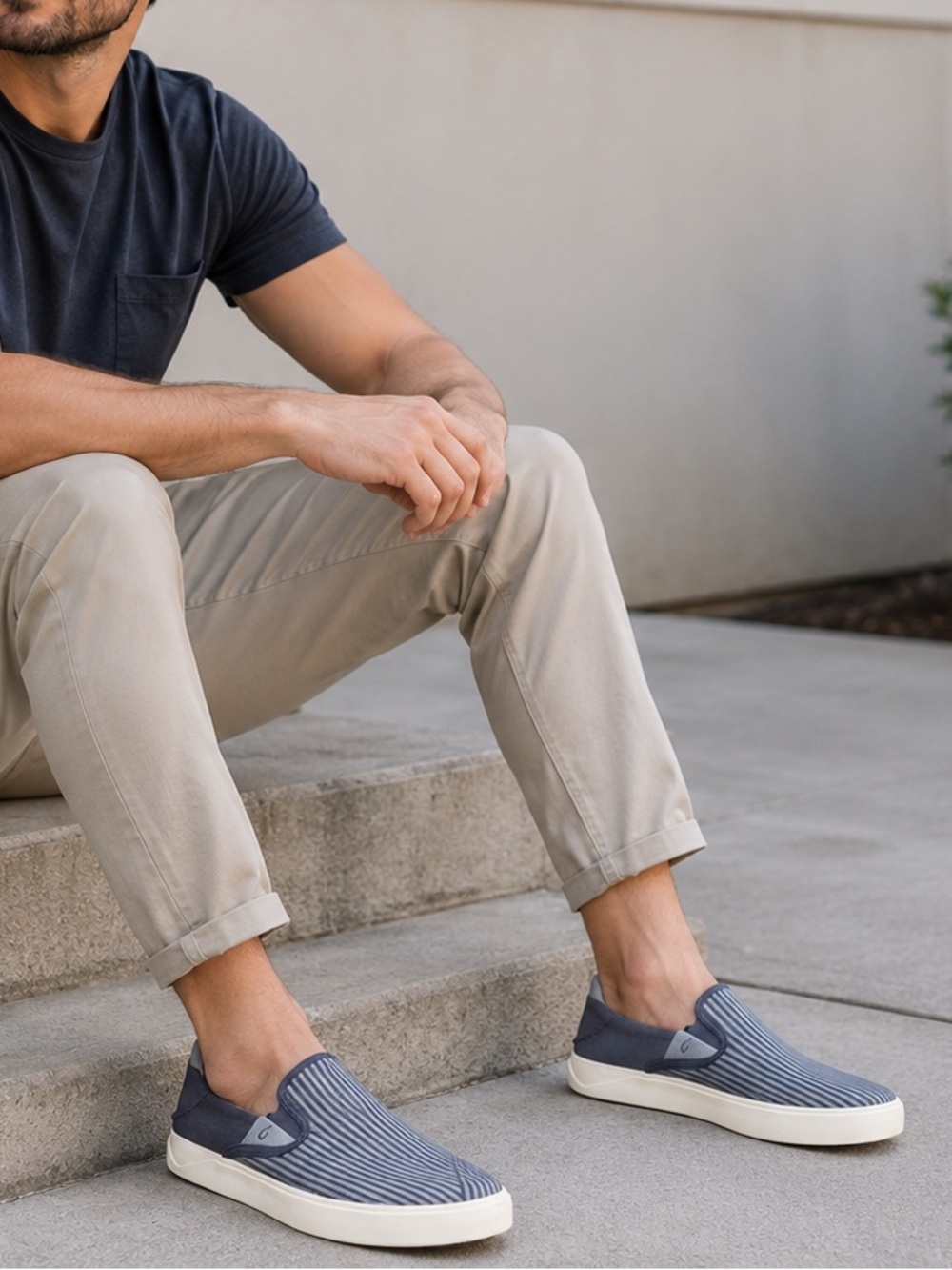 OluKai Blue Striped Slip-On Sneakers